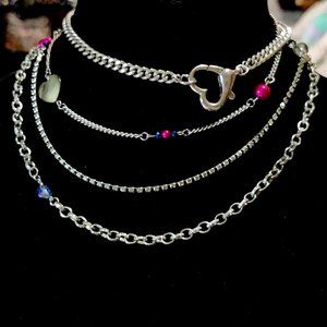 HANDMADE CUSTOMIZABLE Mixed Metal Multi-Layer Chain Necklace/FOB Holder